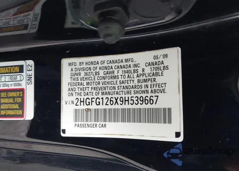 2009 Honda Civic Lx from USA, damaged, VIN 2HGFG126X9H539667